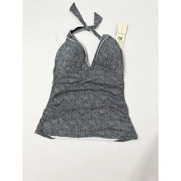 Profile By Gottex NWT Sz 14 Black White Colette V-Neck Halter Tankini Swim Top